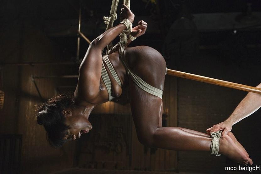 17P Ana Foxxx ebony in japanese bondage with pussy spread and toyed to orgasm
