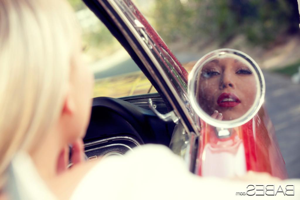 15P Brea Bennett fingering her flawless pussy on top of her classic car