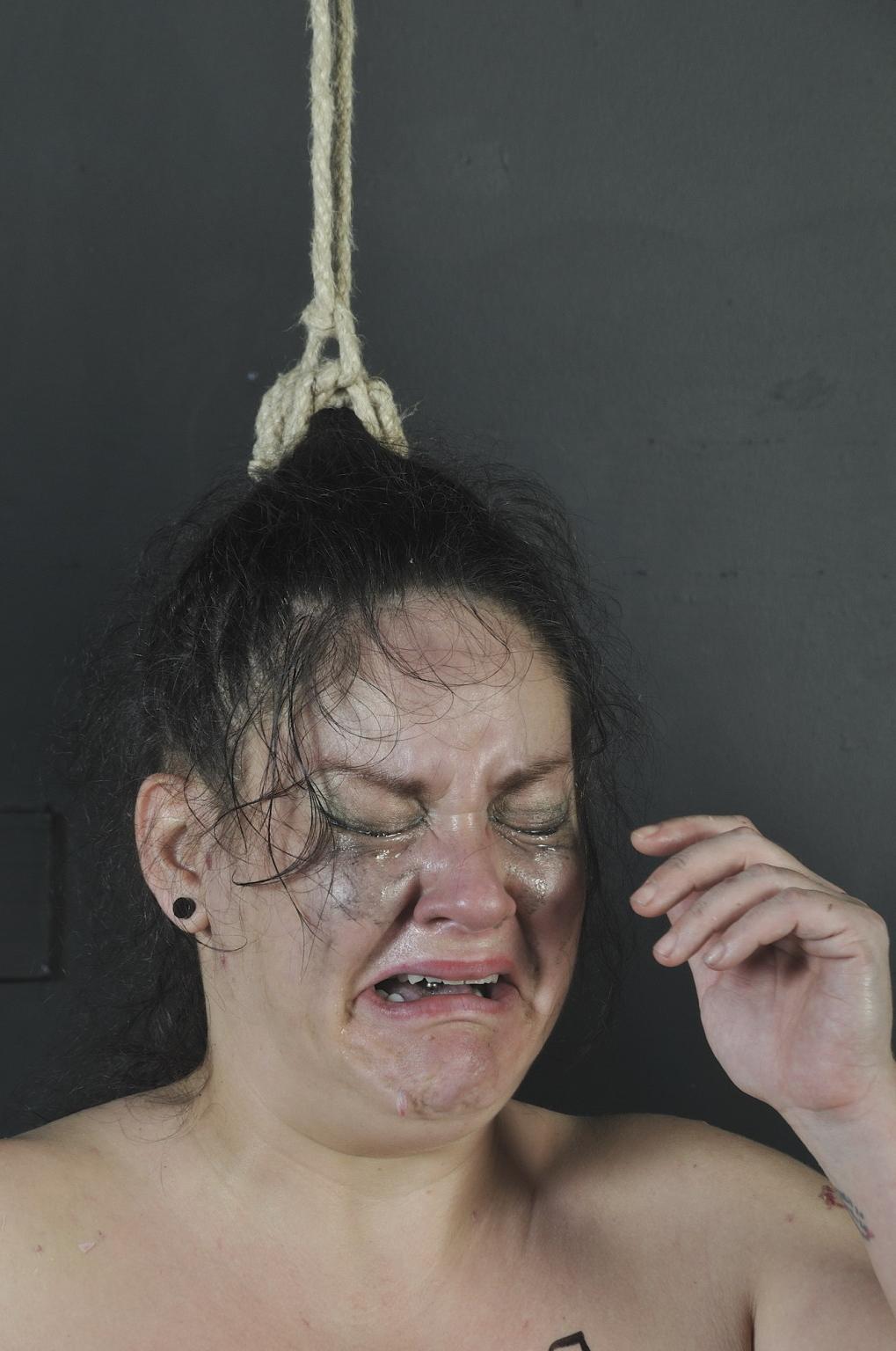 15P Hair tied bbw pigfaced slavegirl caned to tears