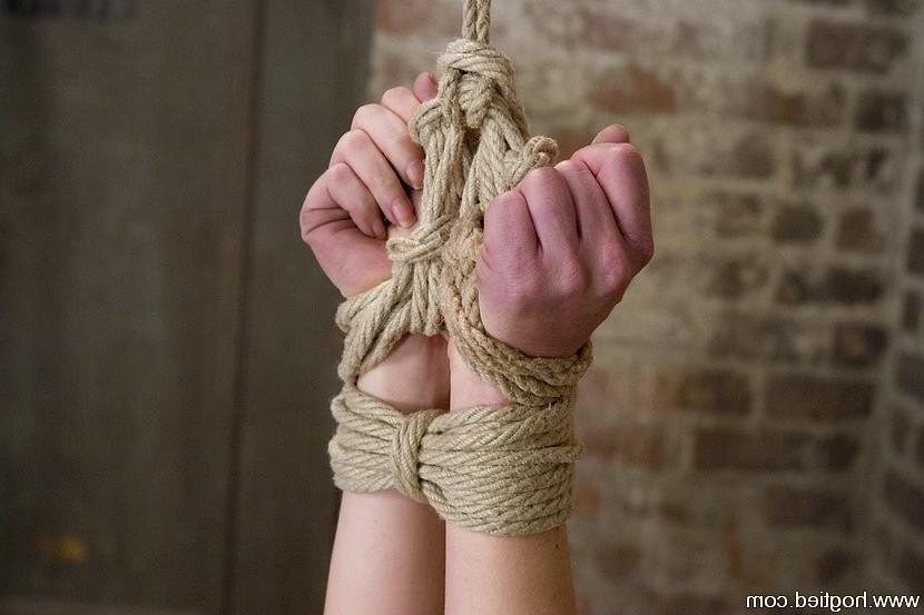 15P Redhead nude subgirl Berlin gets rope tit bondage in hogtie