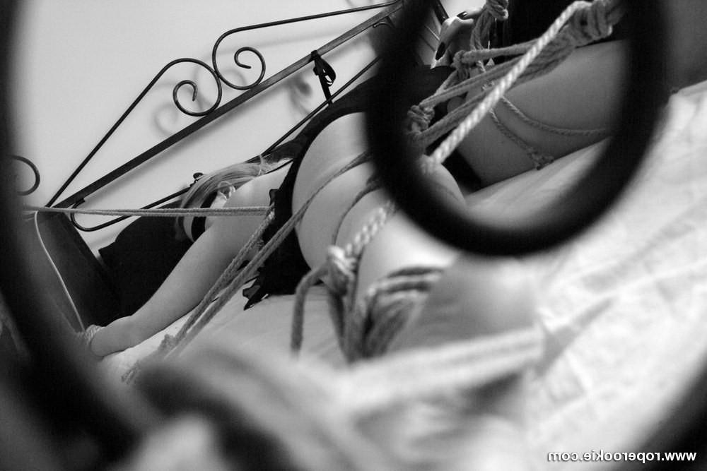 15P Hot blond tied up gagged on her bed with no escape.