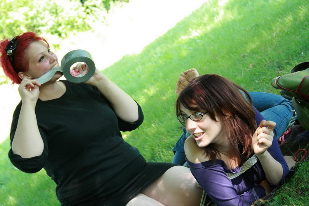16P Mistress Ursela took her best friend/slave out to a park for a nice day in the s