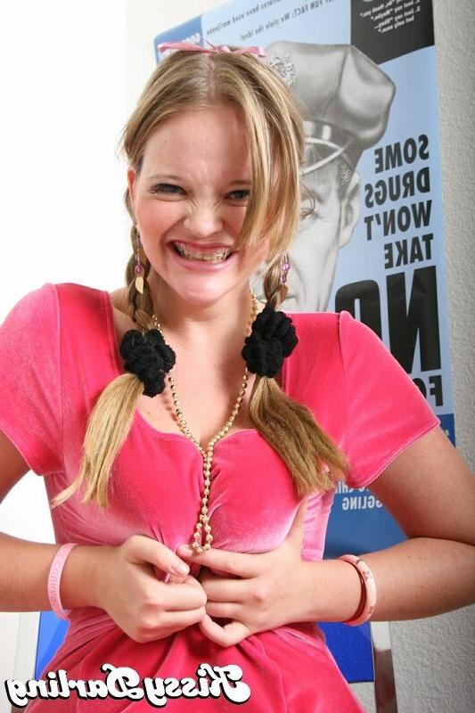 15P Over sexed blondie teen in pigtails Kissy stripping erotically a
