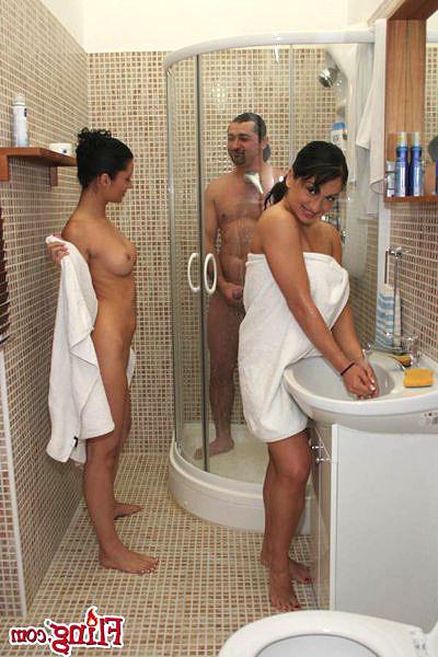 14P Horny euro babe lea and her girls get down on a lucky cock in the shower