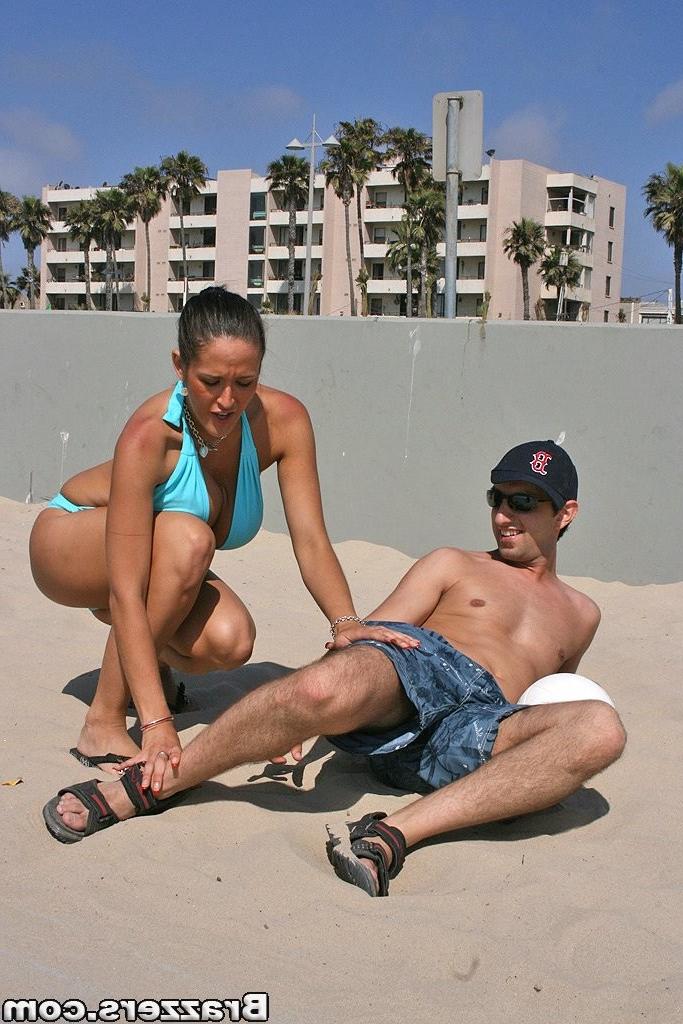 15P Carmella Bing with her perfect tits fucks random guy off the beach