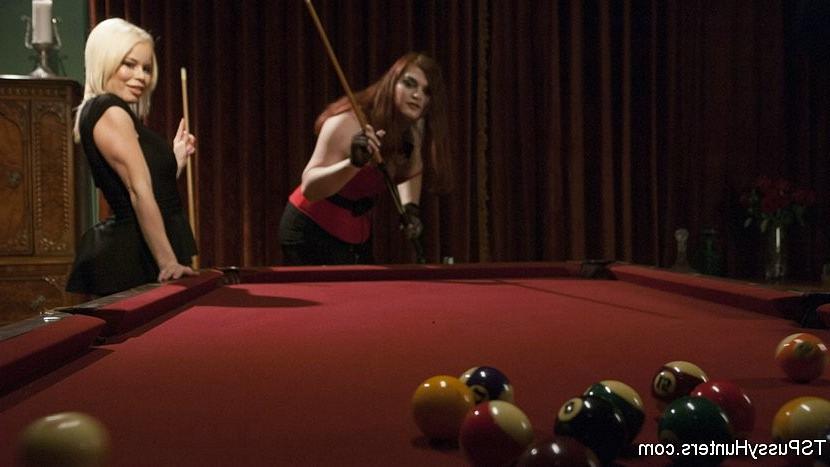 17P Nikki Delano ts friendly game of strip pool pussy and mouth fuck
