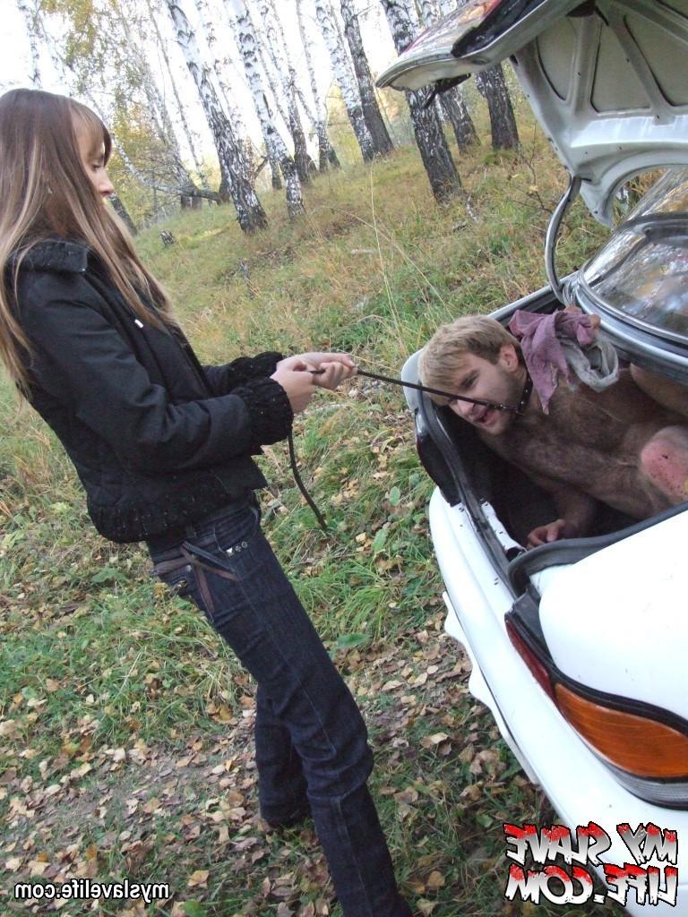 9P Mistress transporting slave in the car boot
