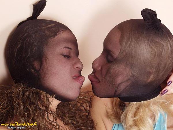 16P Lesbian teens with pantyhose over their head