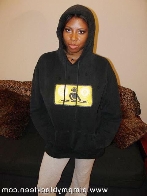 17P Ebony teen takes off the sweatshirt and pimps her pussy out for some black dick
