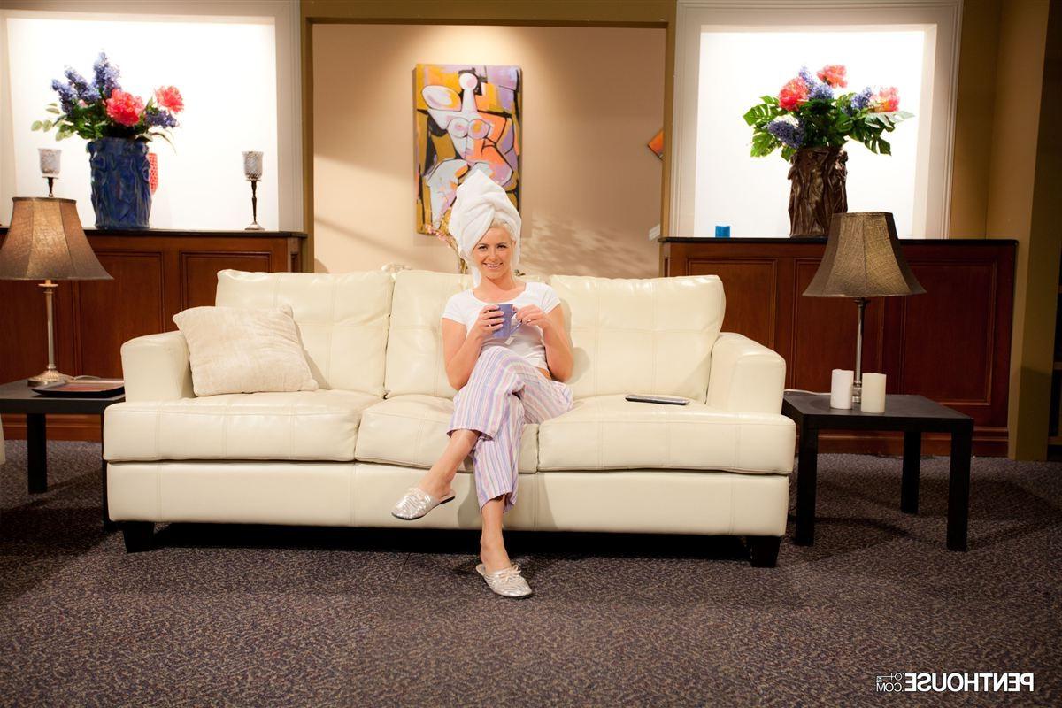 16P Anikka Albrite rides dick on a white leather couch
