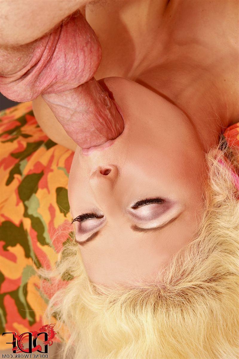 18P Victoria Rush sucks a hard cock in her shiny red dress
