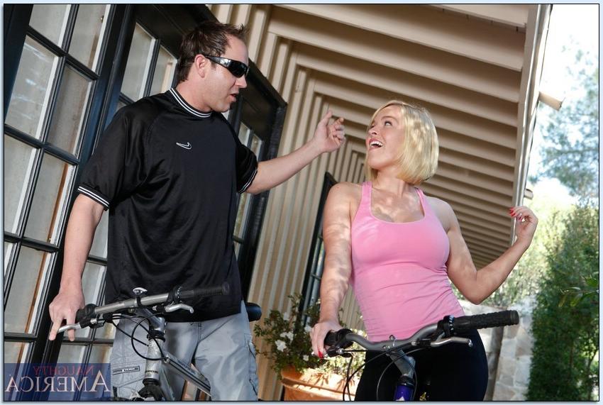 15P Athletic porn star Krissy Lynn rides his cock after riding her bike