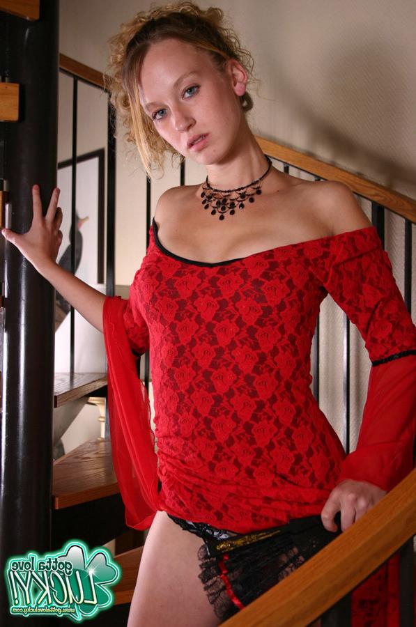 12P Lucky slowly strips out of her little red dress