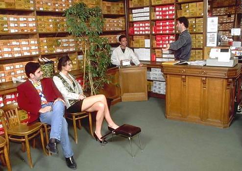 12P Brunette fucked by three guys in shoe shop