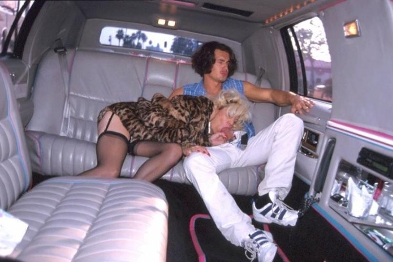 16P Kinky granny in stockings and fur coat blows hard cock in a limo