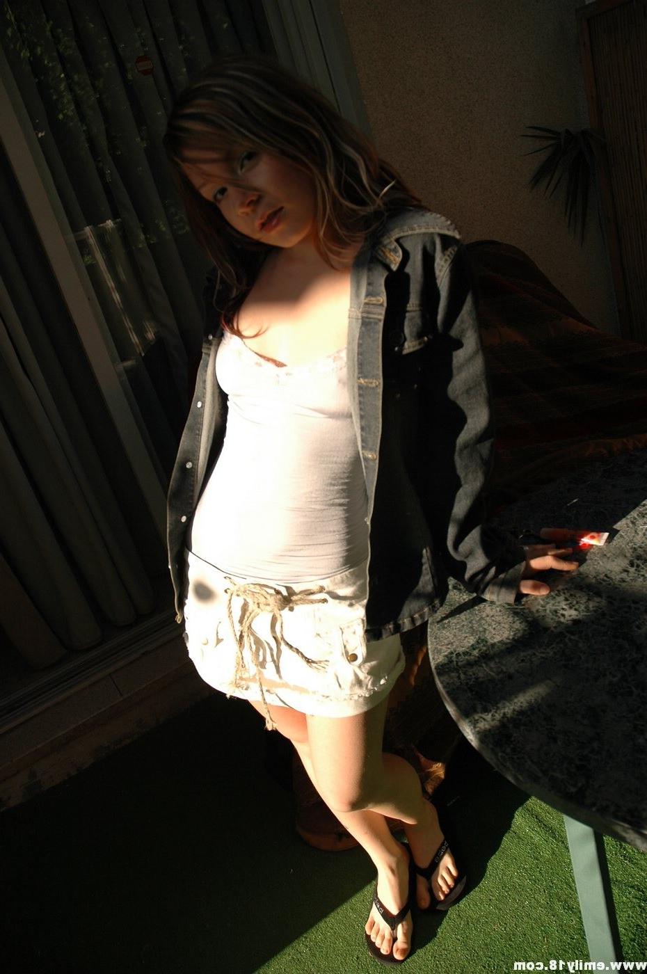 16P Shy cute girl topless outside