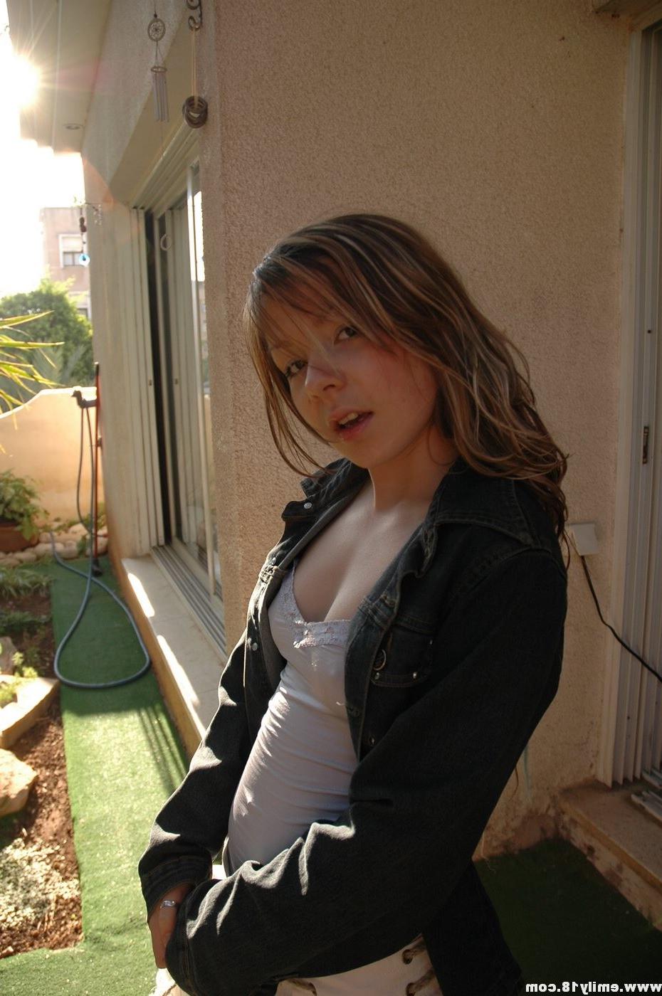 16P Shy cute girl topless outside