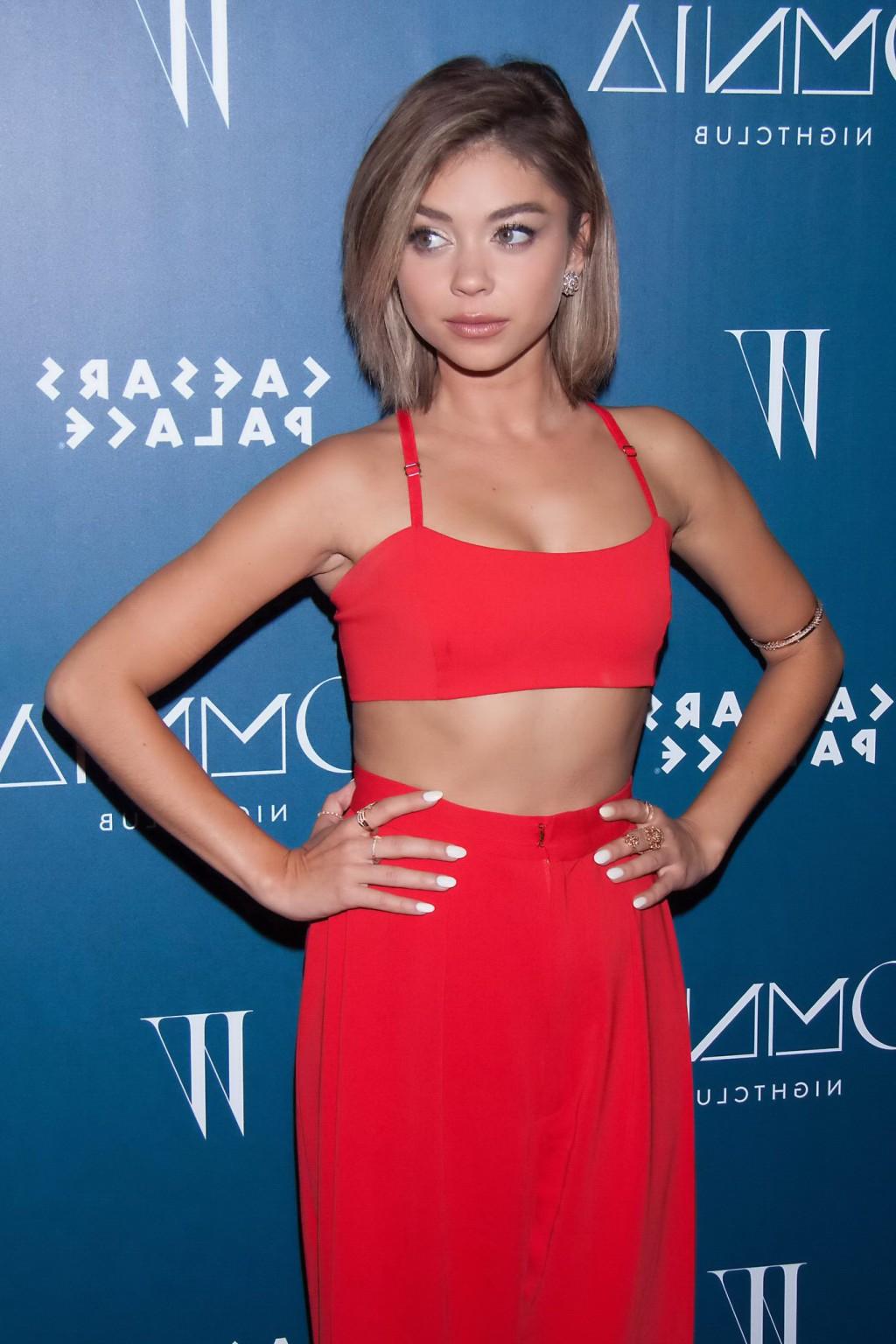 16P Sarah Hyland looks hot in tiny red belly top and pants Omnia Nightclub grand ope