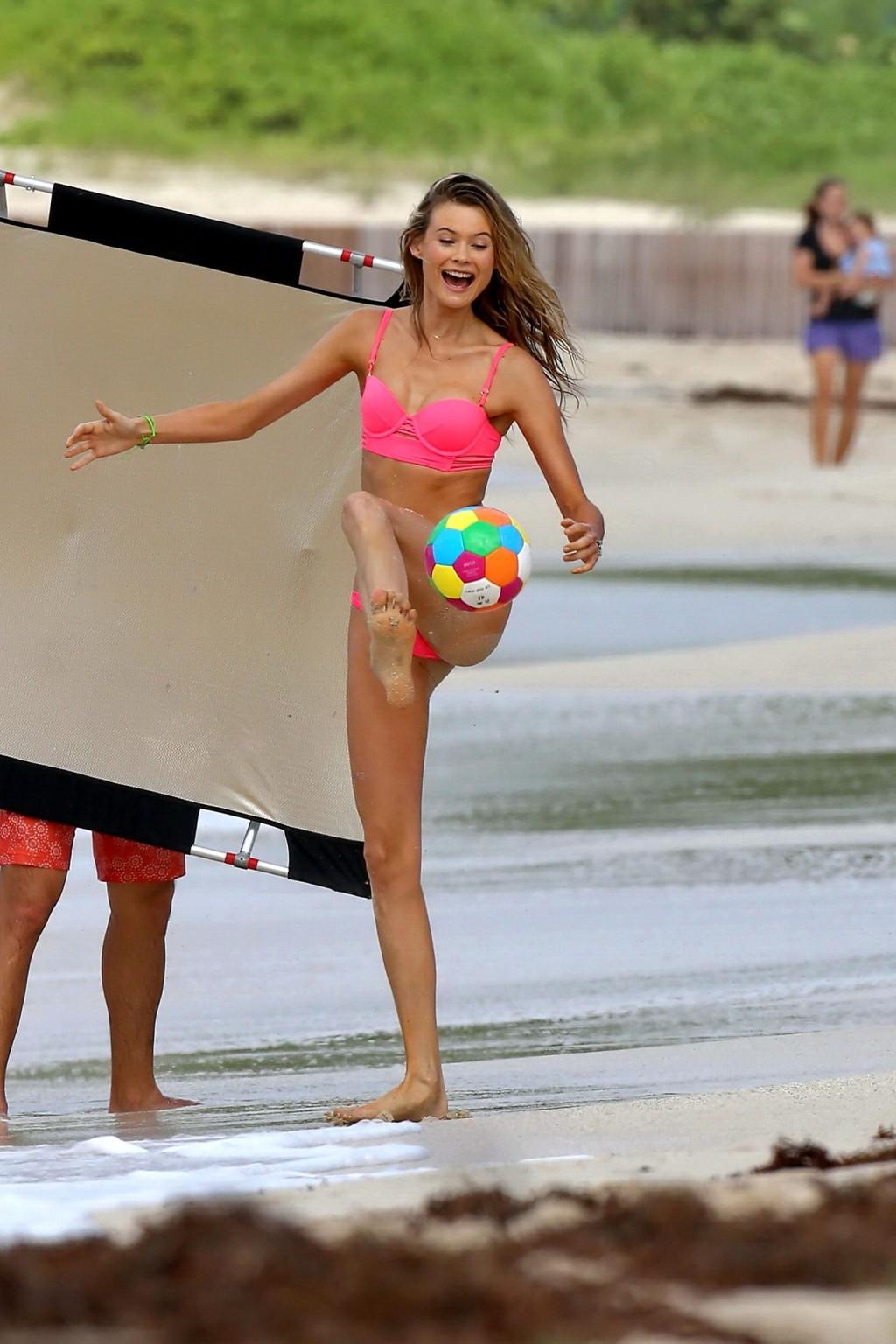 16P Behati Prinsloo juggling a ball at Victorias Secret bikini photoshoot in the Car