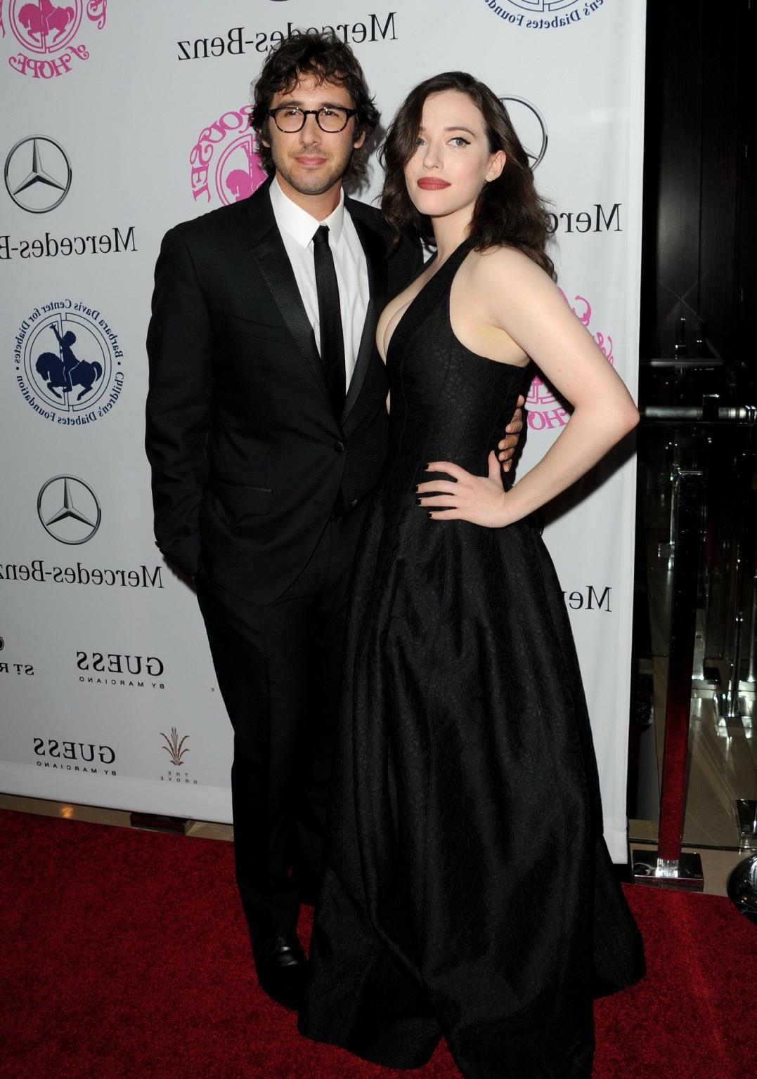 5P Kat Dennings flaunting her huge boobs braless in black low cut dress at 2014 Car
