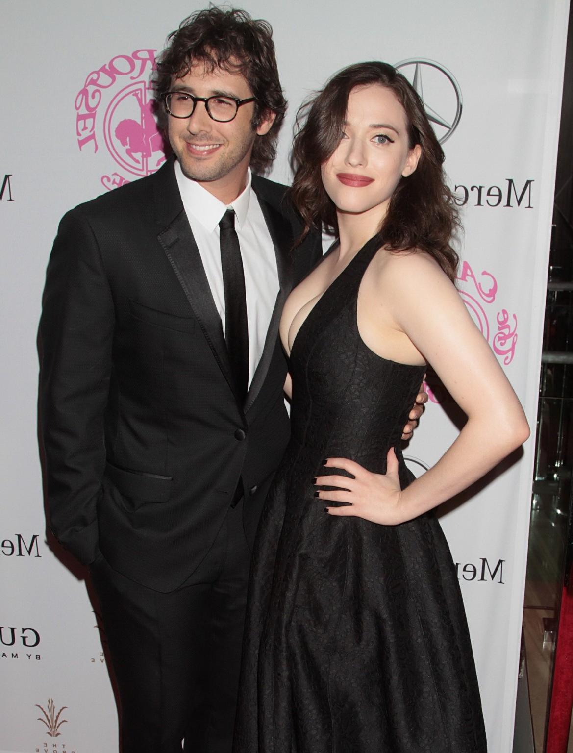 5P Kat Dennings flaunting her huge boobs braless in black low cut dress at 2014 Car