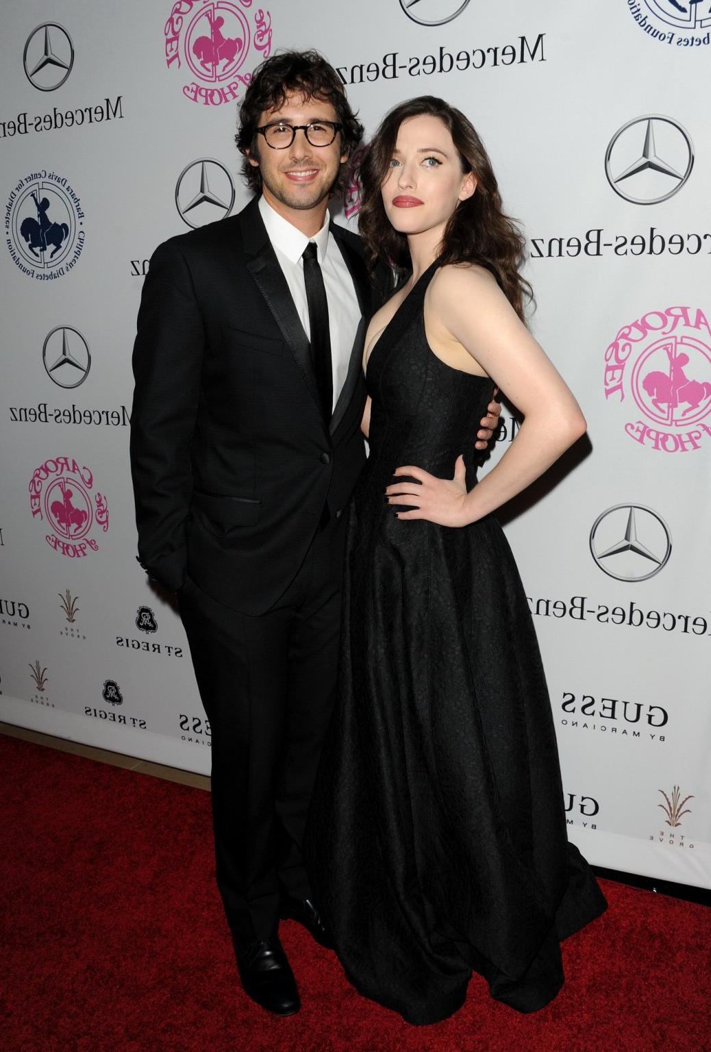 5P Kat Dennings flaunting her huge boobs braless in black low cut dress at 2014 Car