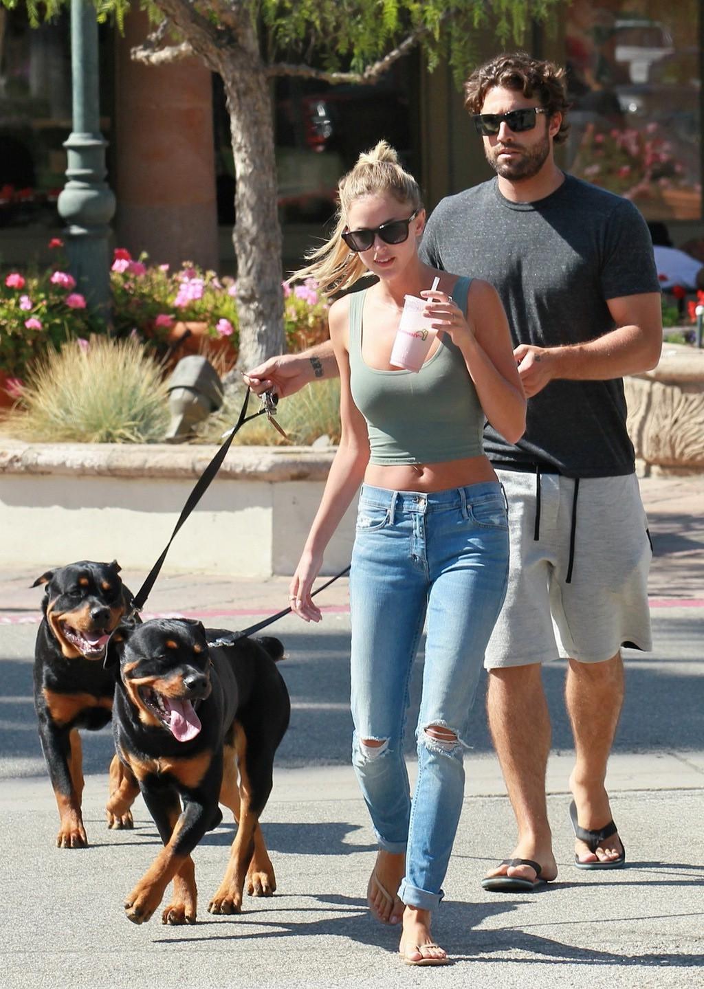 16P Kaitlynn Carter busty wearing tight belly top and ripped jeans out in Malibu