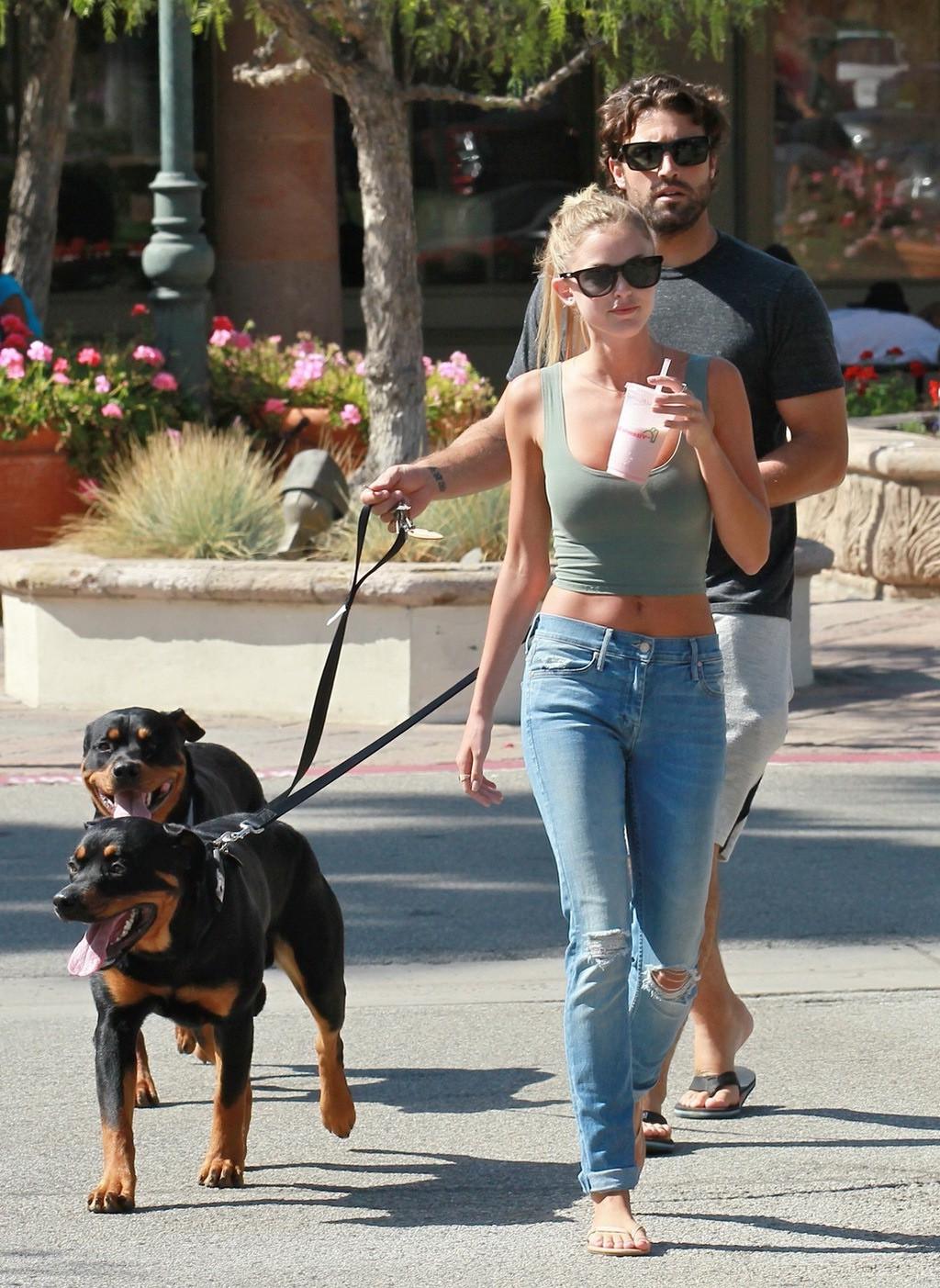 16P Kaitlynn Carter busty wearing tight belly top and ripped jeans out in Malibu