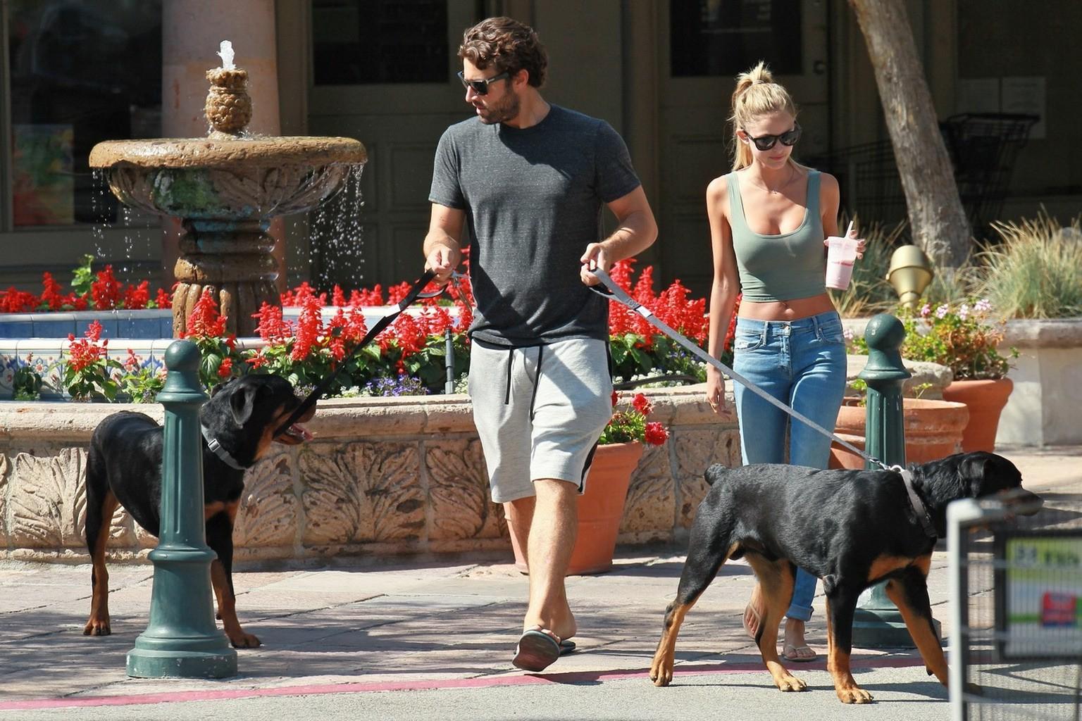 16P Kaitlynn Carter busty wearing tight belly top and ripped jeans out in Malibu