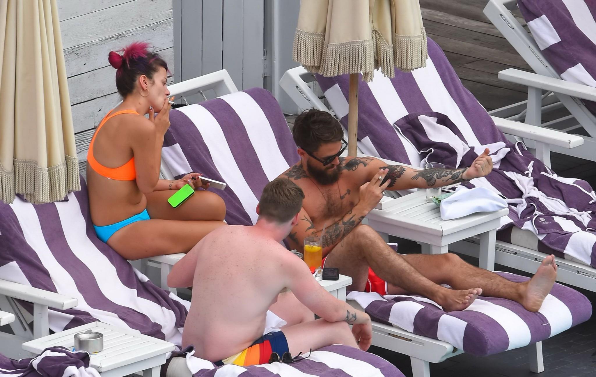 15P Lily Allen in a bikini showing pokies and pussy at the hotel pool in New York