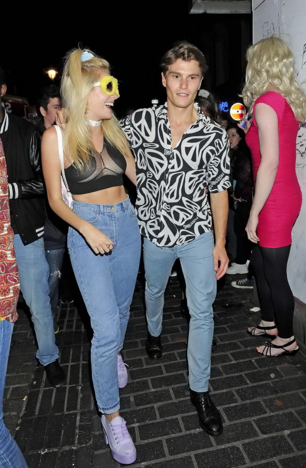 16P Pixie Lott showing her big boobs in a seethru belly top while leaving Madam Jojo