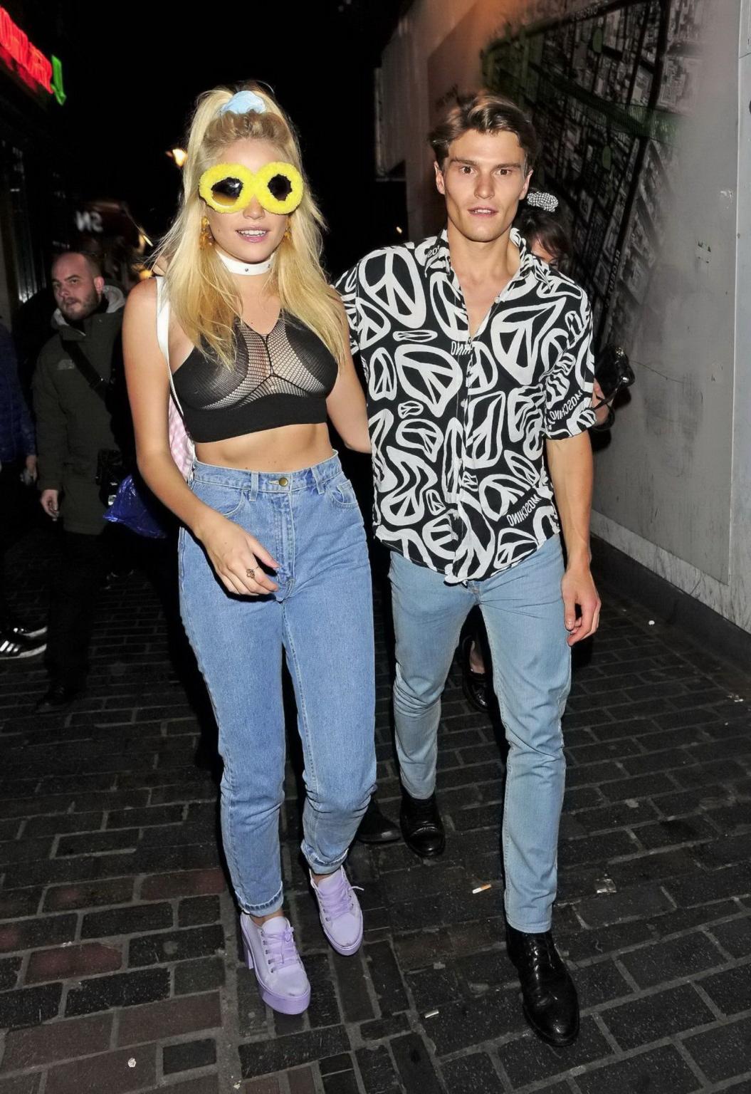 16P Pixie Lott showing her big boobs in a seethru belly top while leaving Madam Jojo