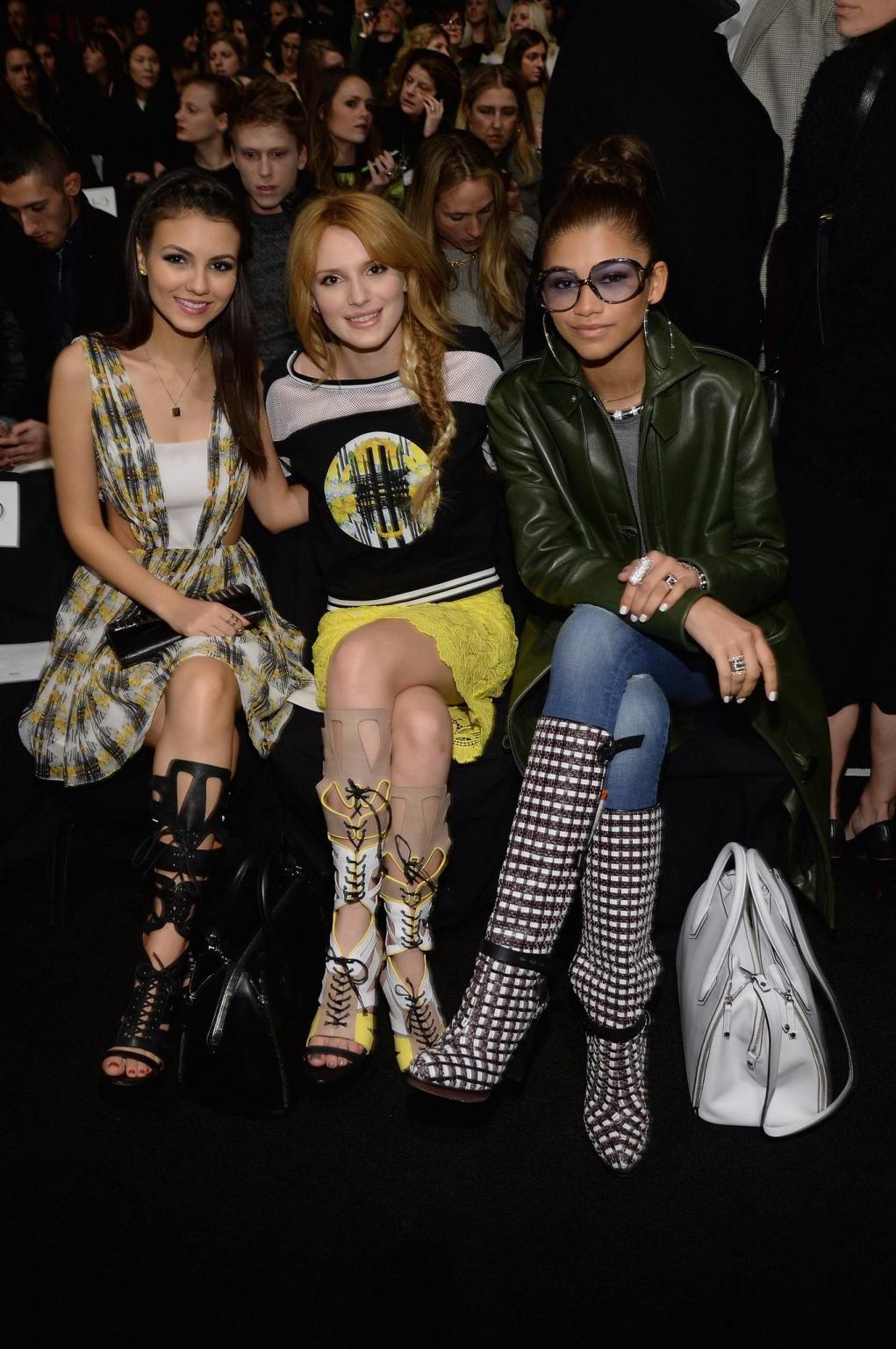 16P Victoria Justice leggy wearing sandals at Rebecca Minkoff fashion show