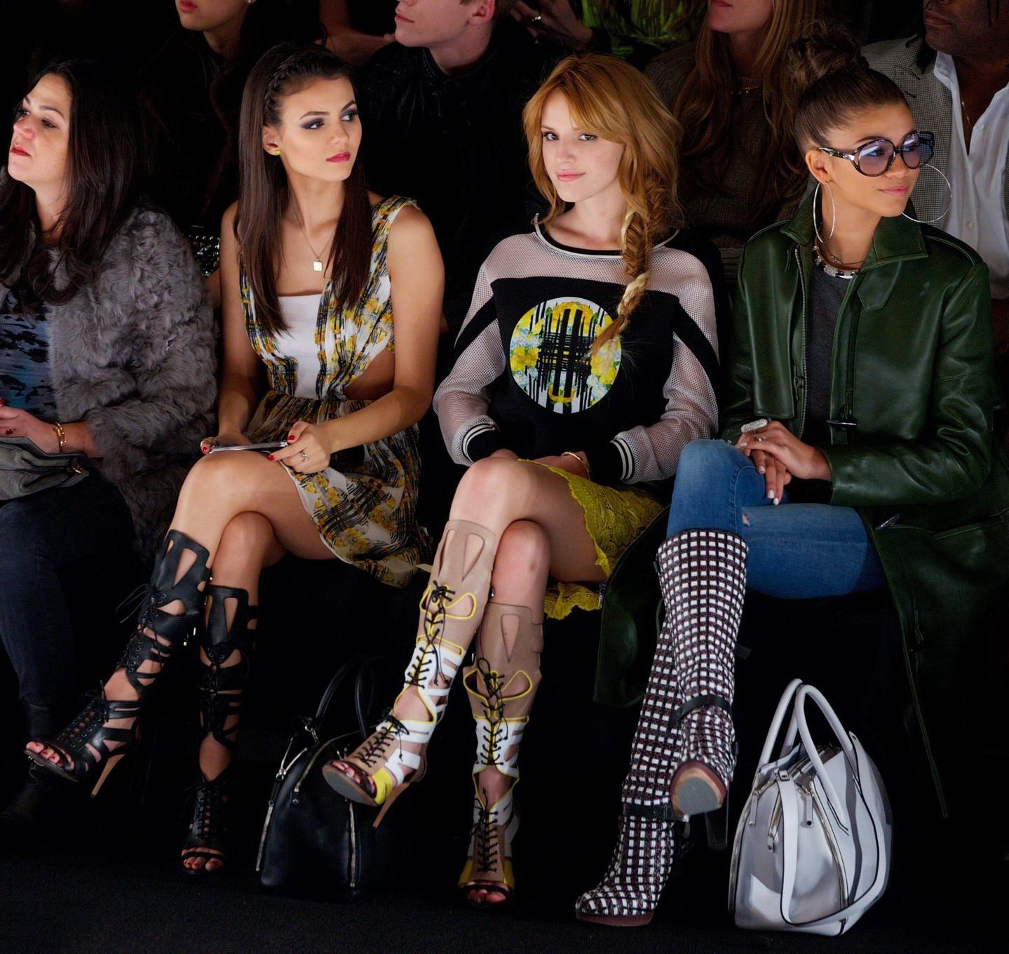 16P Victoria Justice leggy wearing sandals at Rebecca Minkoff fashion show