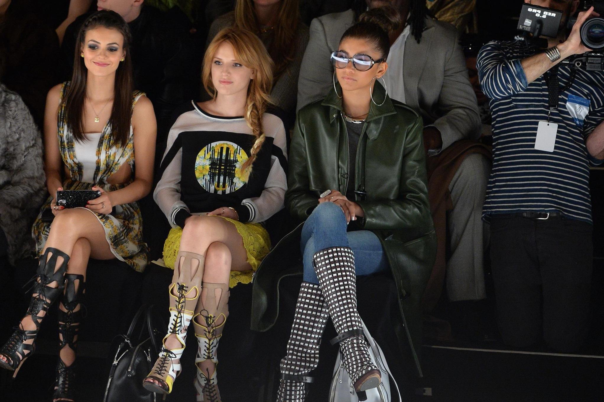 16P Victoria Justice leggy wearing sandals at Rebecca Minkoff fashion show