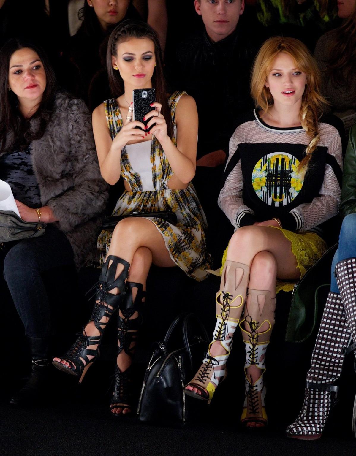 16P Victoria Justice leggy wearing sandals at Rebecca Minkoff fashion show