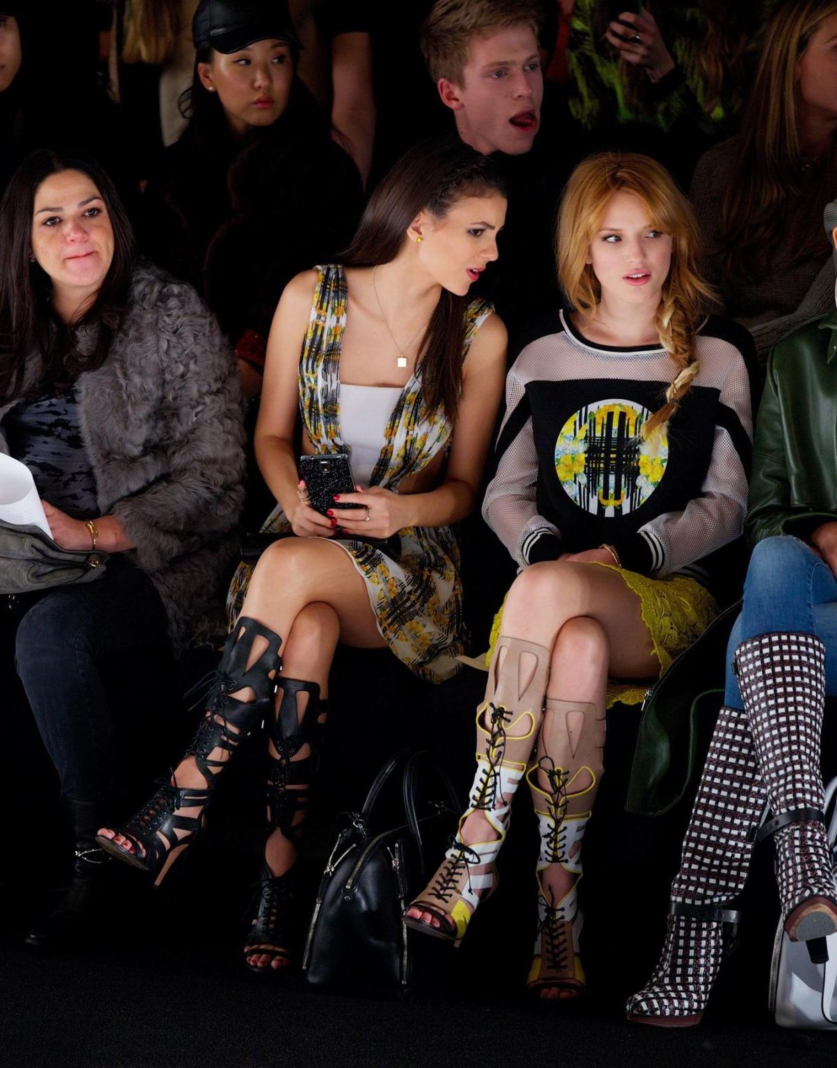 16P Victoria Justice leggy wearing sandals at Rebecca Minkoff fashion show