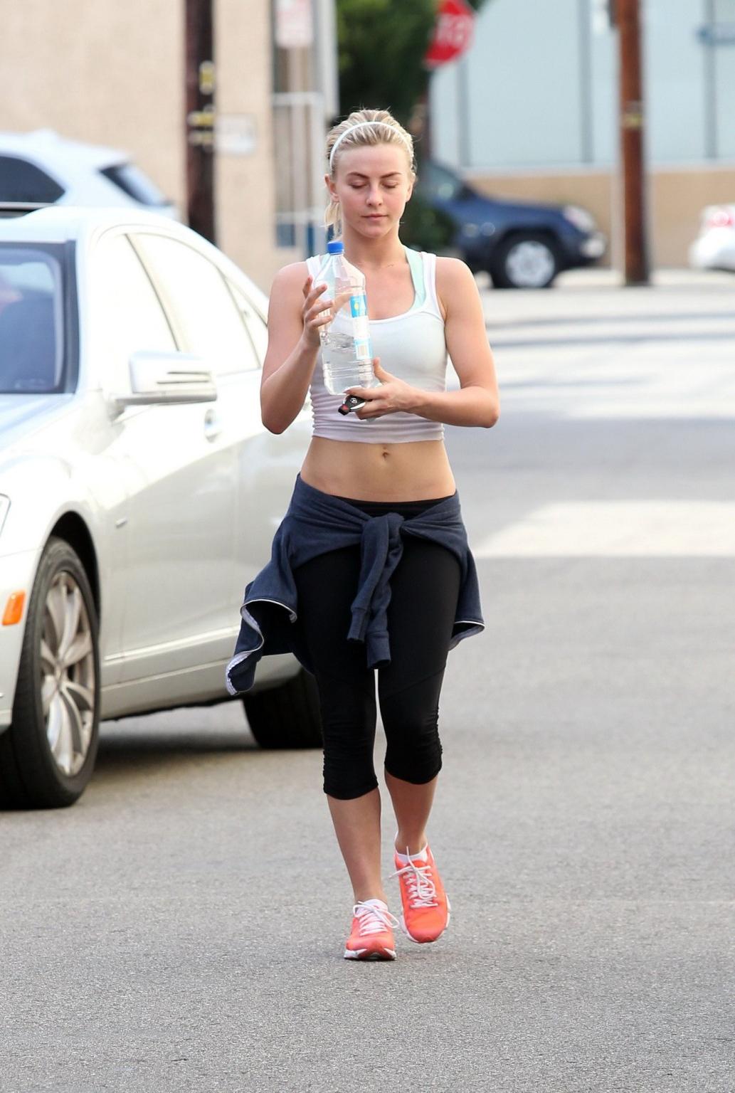 16P Julianne Hough wearing see-through belly top  leggings out in Studio City