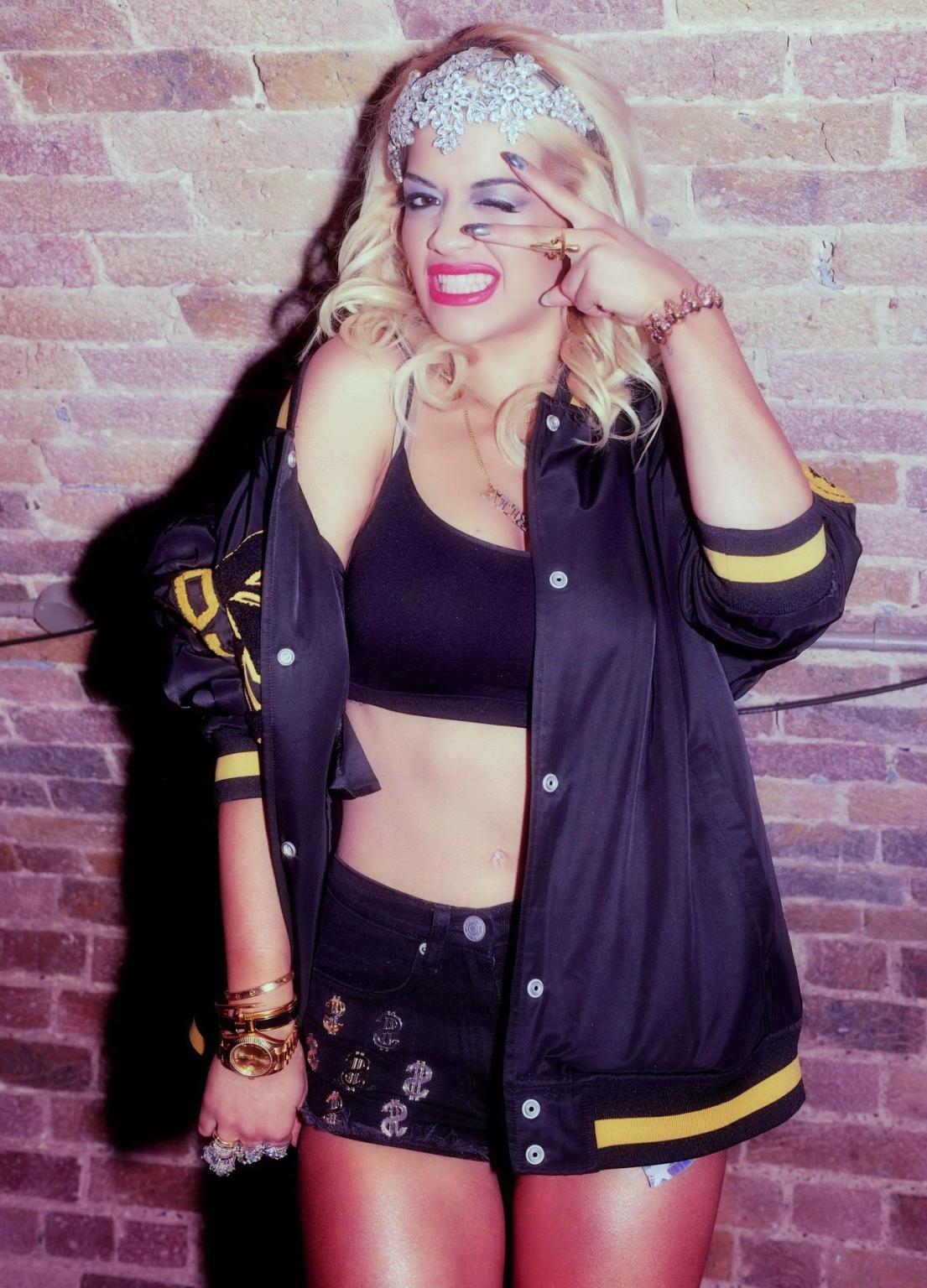 16P Rita Ora performing in black belly top and tight shorts at G-A-Y Club in London
