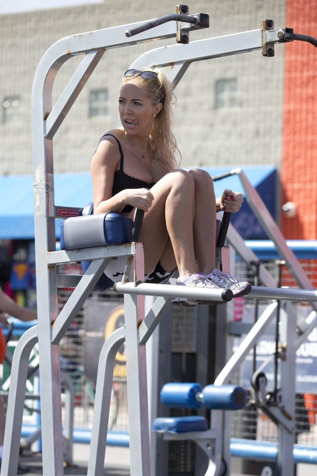16P Aisleyne Horgan Wallace busty wearing tiny black belly top and shorts at a Baywa
