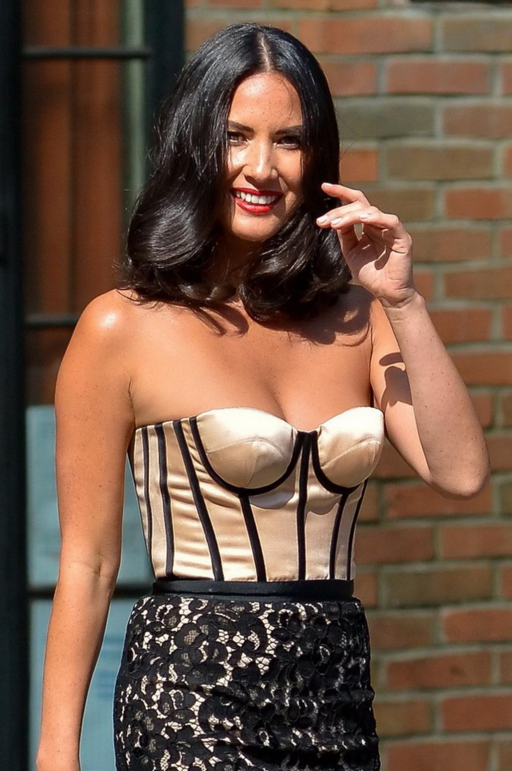 16P Olivia Munn in strapless dress heading to 'The Late Show with David Letterman' i