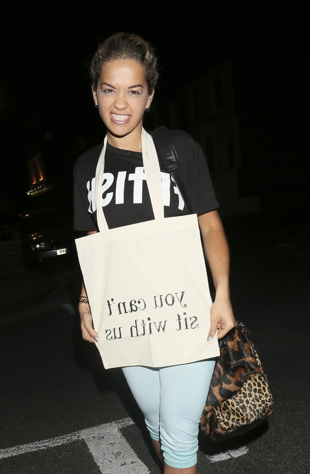 16P Rita Ora shows off her ass  abs wearing tights  belly top outside a studio in Lo