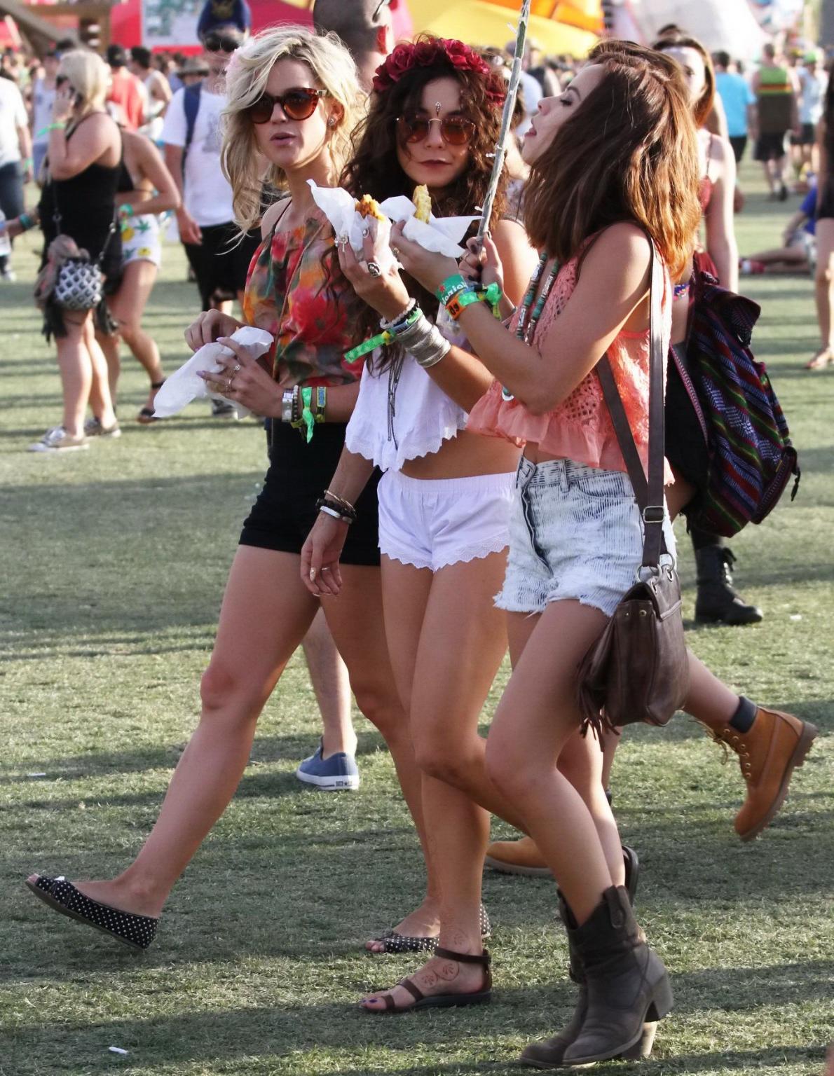 16P Vanessa Hudgens wears tiny white shorts and belly top while eating a burger at 2