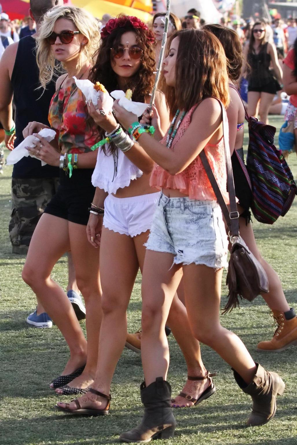 16P Vanessa Hudgens wears tiny white shorts and belly top while eating a burger at 2