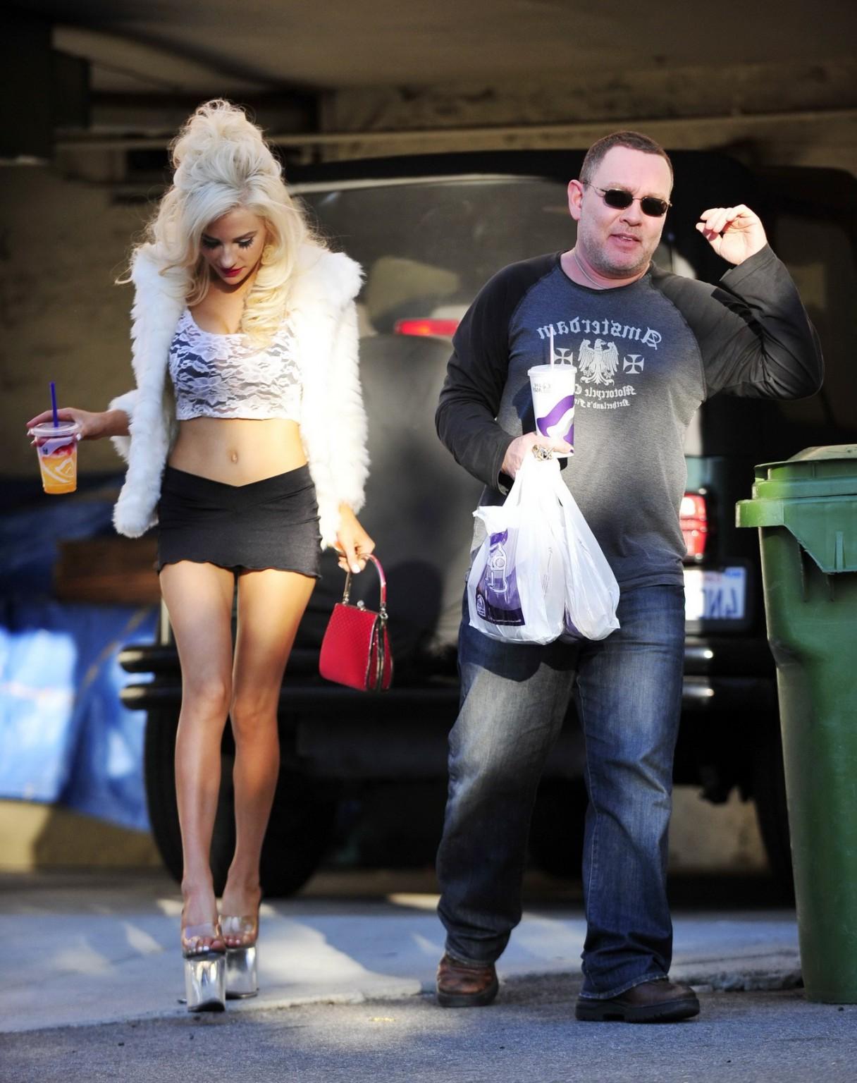 10P Courtney Stodden wearing see-through to bra belly top  mikro skirt outside her h