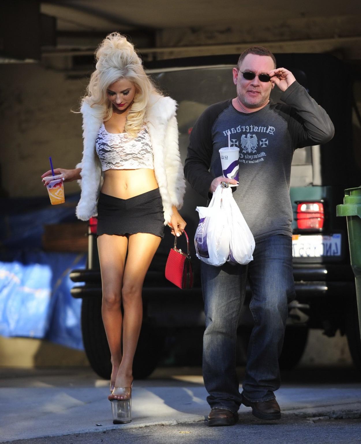10P Courtney Stodden wearing see-through to bra belly top  mikro skirt outside her h