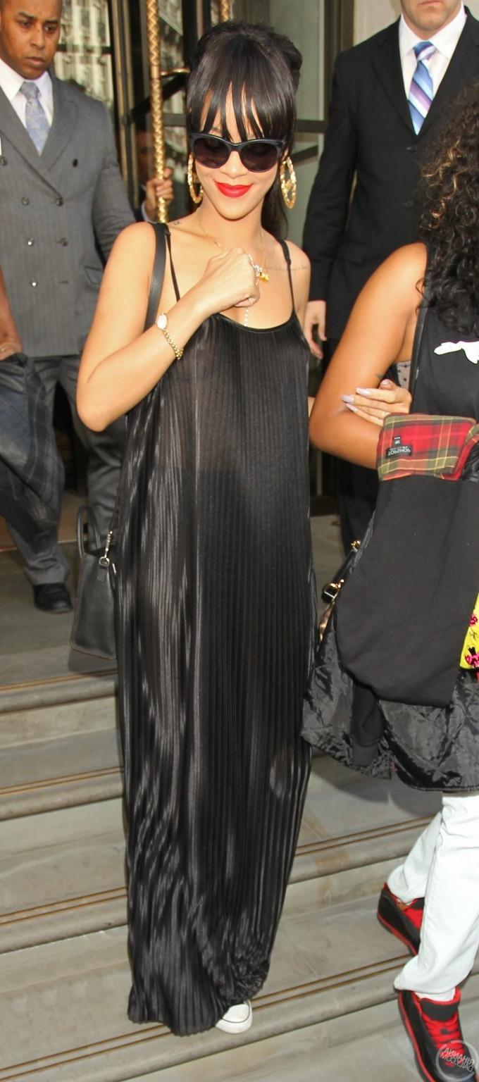 10P Rihanna braless in see through top leaving her hotel in London