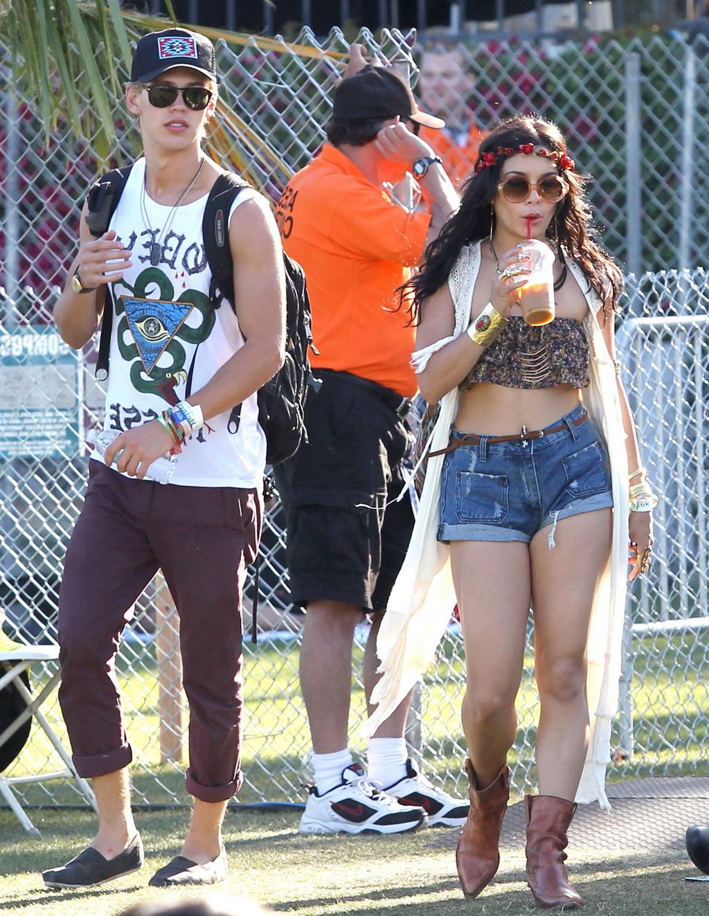 10P Vanessa Hudgens busty  booty in belly top and denim shorts at 2012 Coachella Val