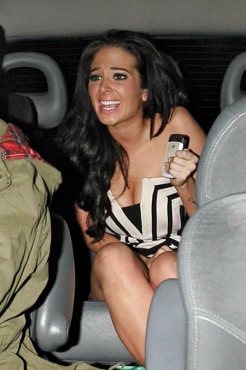 16P Tulisa Contostavlos flashing her panties upskirt in car paparazzi pictures