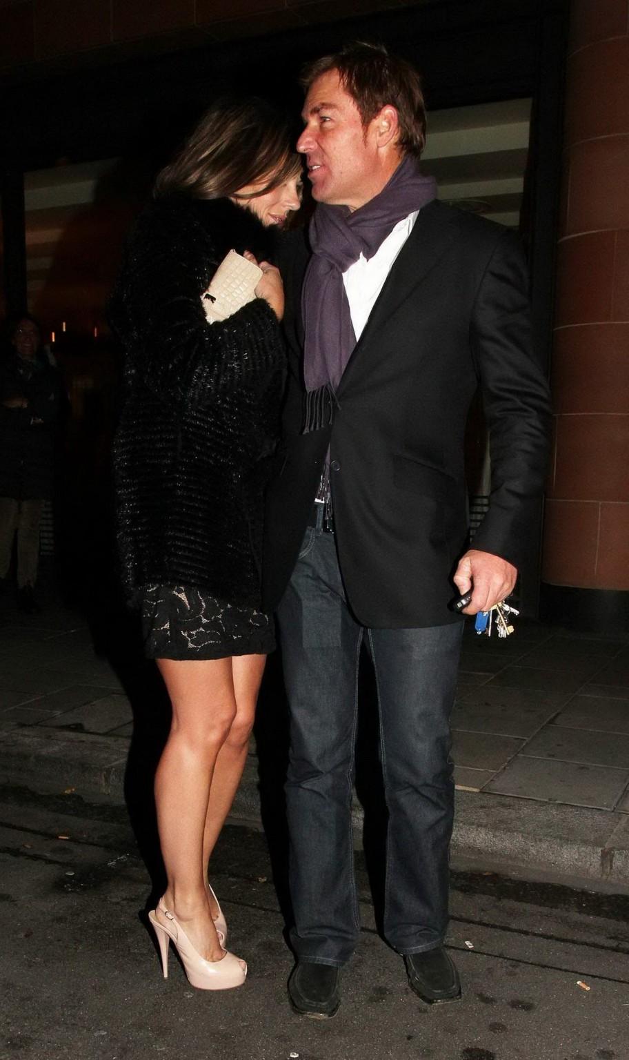 16P Elizabeth Hurley leggy leaving C London Restaurant in Mayfair Hotel